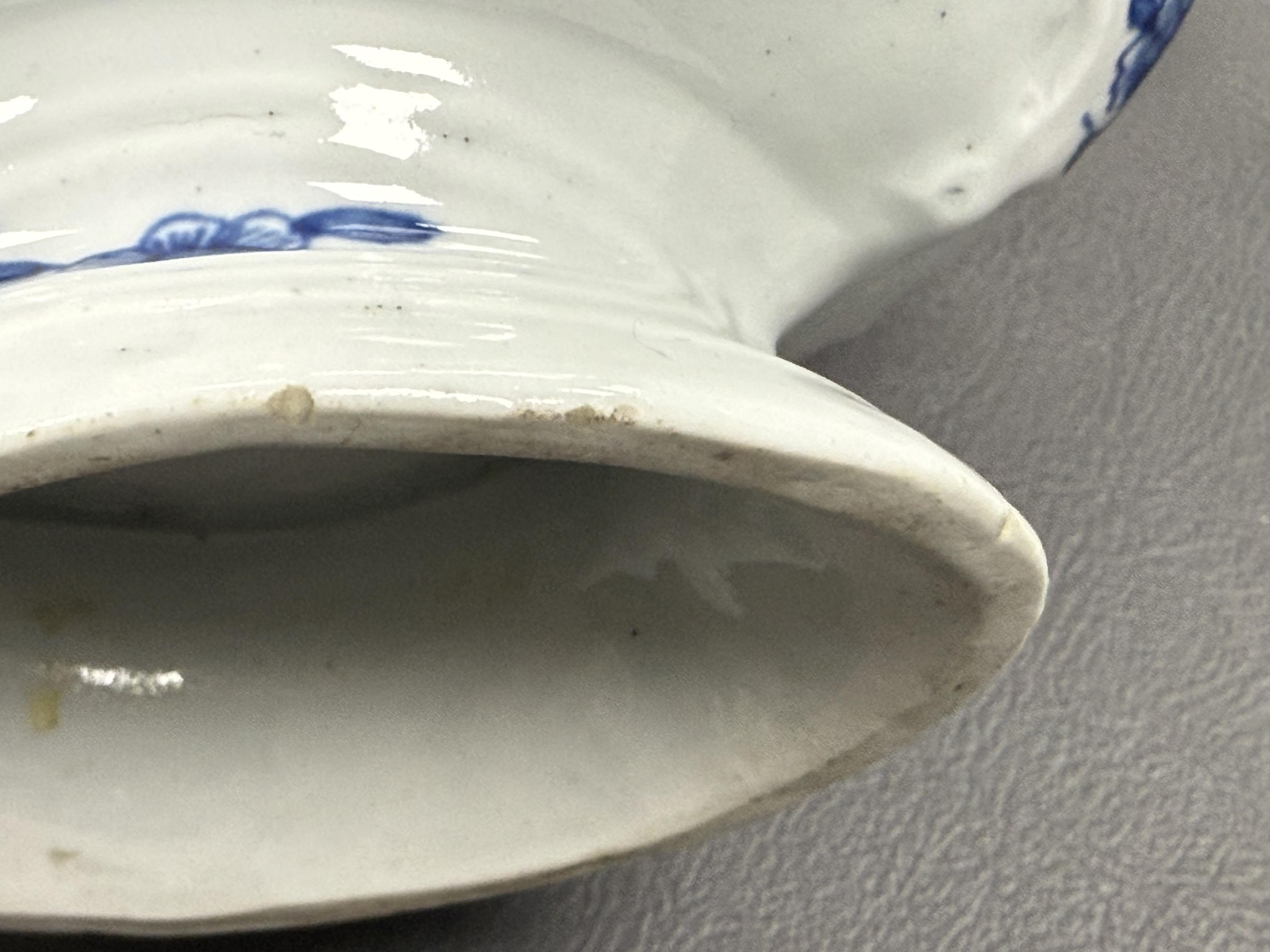 A Worcester blue and white Triangular Platform pattern high footed sauce boat c.1755